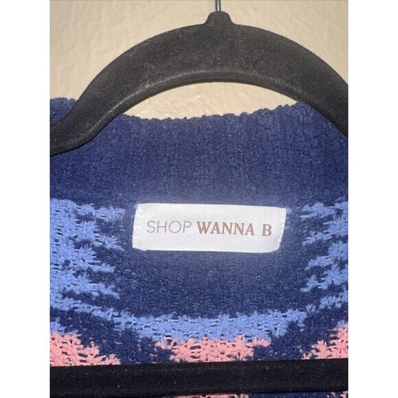 Shop Wanna B Aztec Print Open Front Cardigan Sweater Blue‎ Pink White Large - Picture 2 of 5